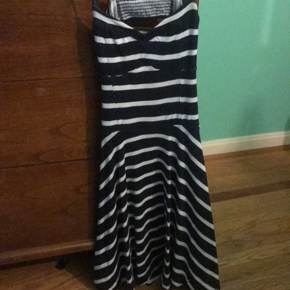 Navy blue and white strips mini fitting dress
